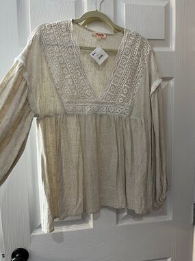 Mazik Cream Lace-Trim Boho Peasant Tunic